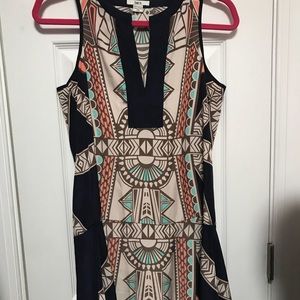 V neck, drop waist dress